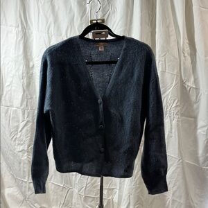 Women's blue-gray V-Neck Button Cardigan Sweater